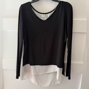 Joseph Ribkoff black and white layered asymmetrical blouse size 8